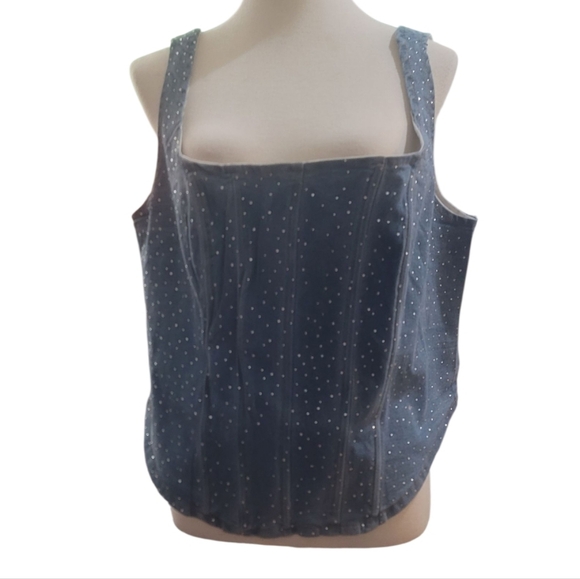 Jolie & Joy light Blue denim rhinestone bustier corset top 2x blouse plus size - Picture 1 of 5